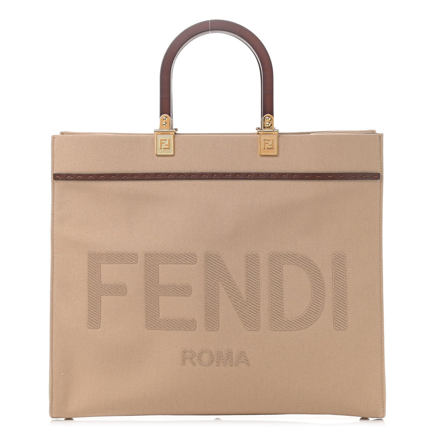 Canvas Vitello King Logo Embroidered Medium Fendi Sunshine Shopper Tote Sand Ghianda