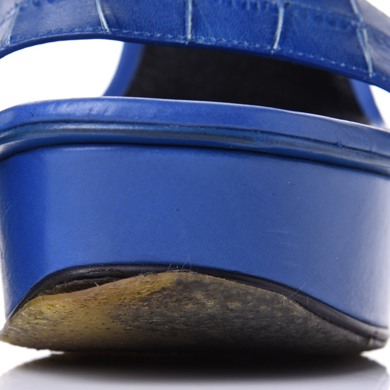 Saint Laurent Calfskin Crocodile Embossed 80 Platform Ankle Strap Sandals 35 Blue 11 of 12