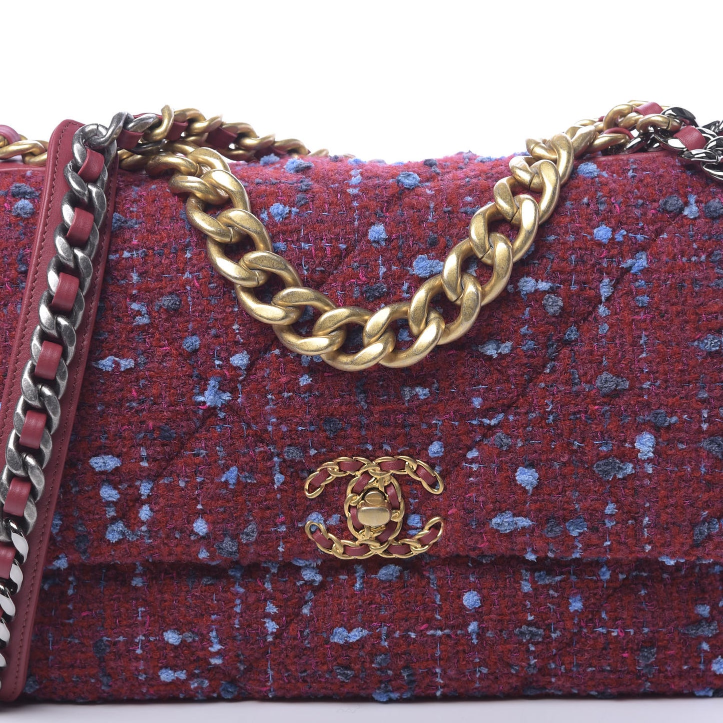 Tweed Quilted Large 19 Flap Red Blue Grey
