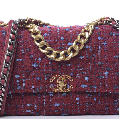 Chanel Tweed Quilted Large 19 Flap Red Blue Grey 10 of 11