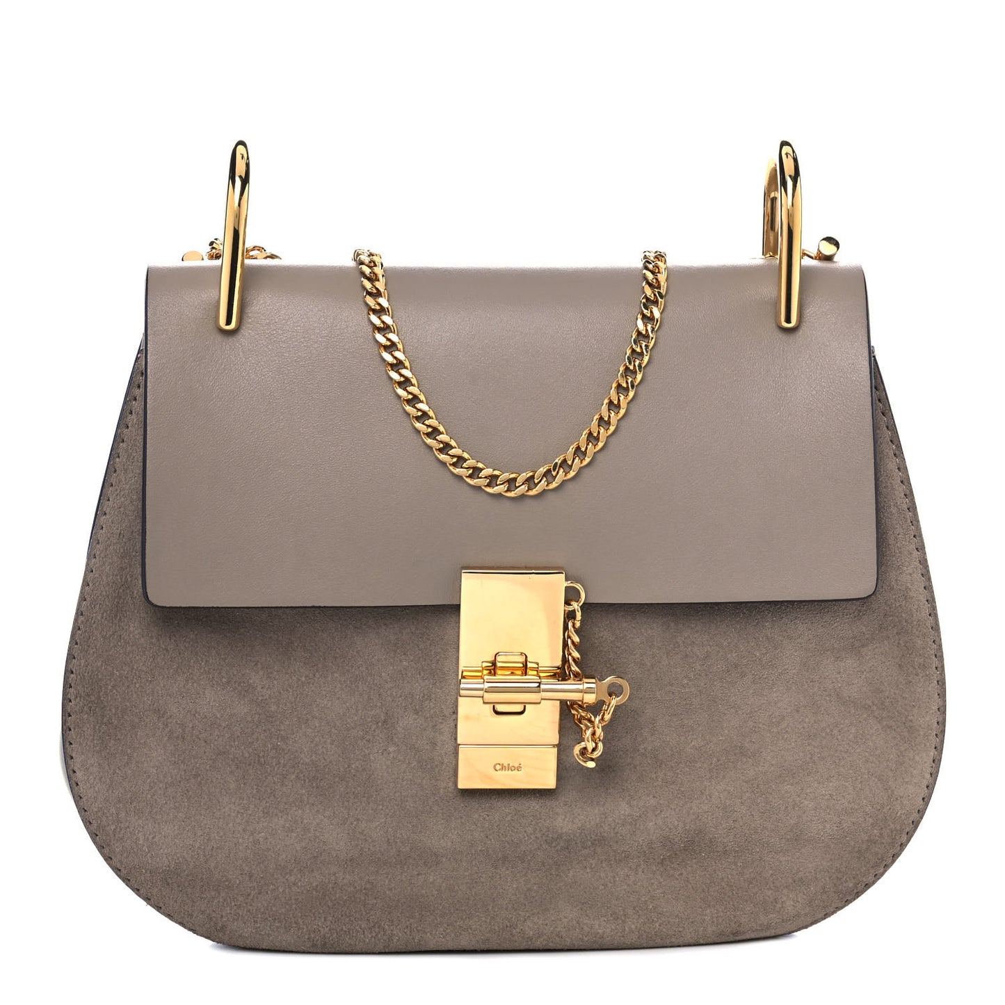 Suede Smooth Calfskin Drew Shoulder Bag Motty Grey