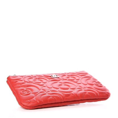 Chanel Goatskin Camellia Embossed Cosmetic Pouch Red 4 of 10