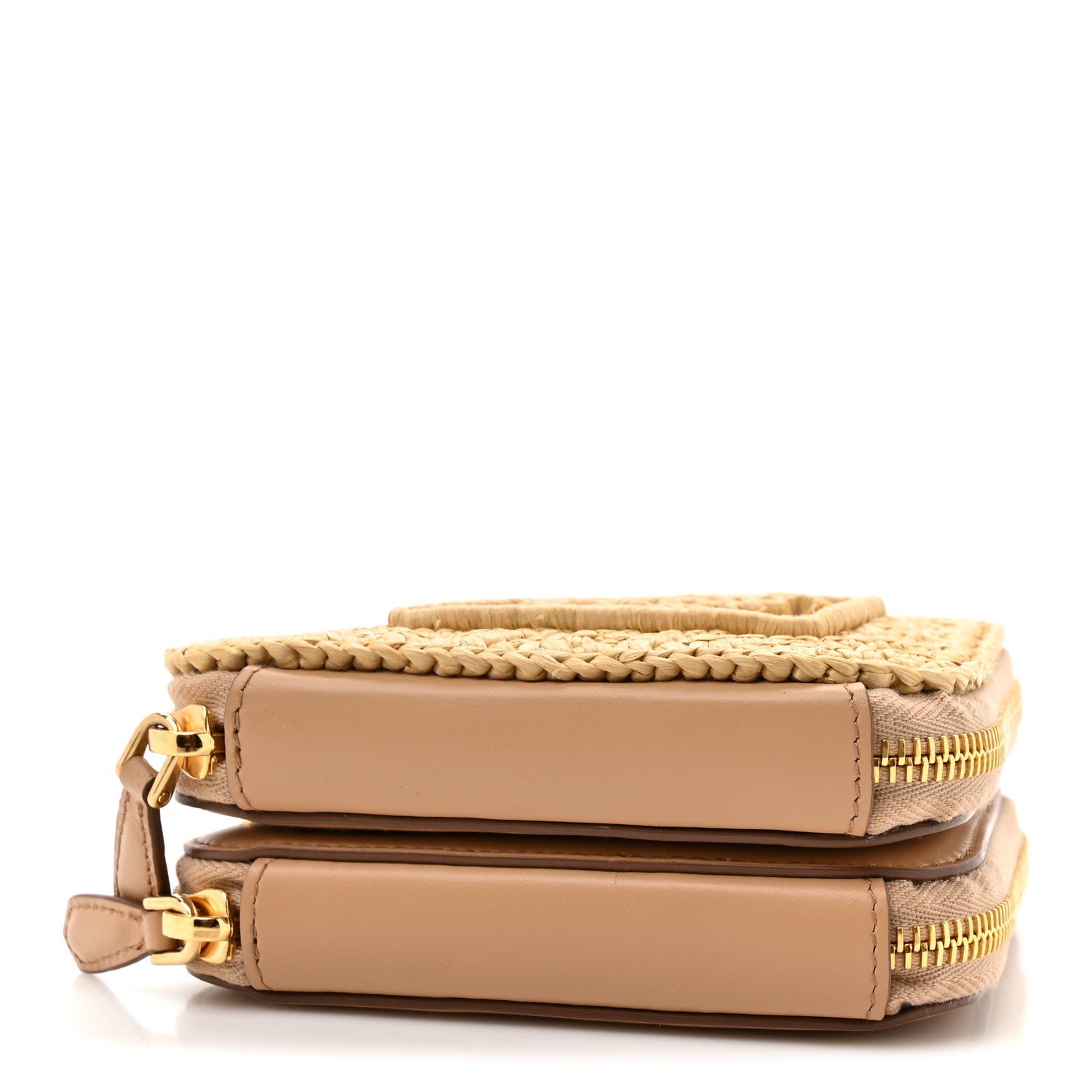 Prada Raffia Calfskin Crochet Logo Embroidered Mini Triangle Crossbody Pouch Naturale 4 of 10