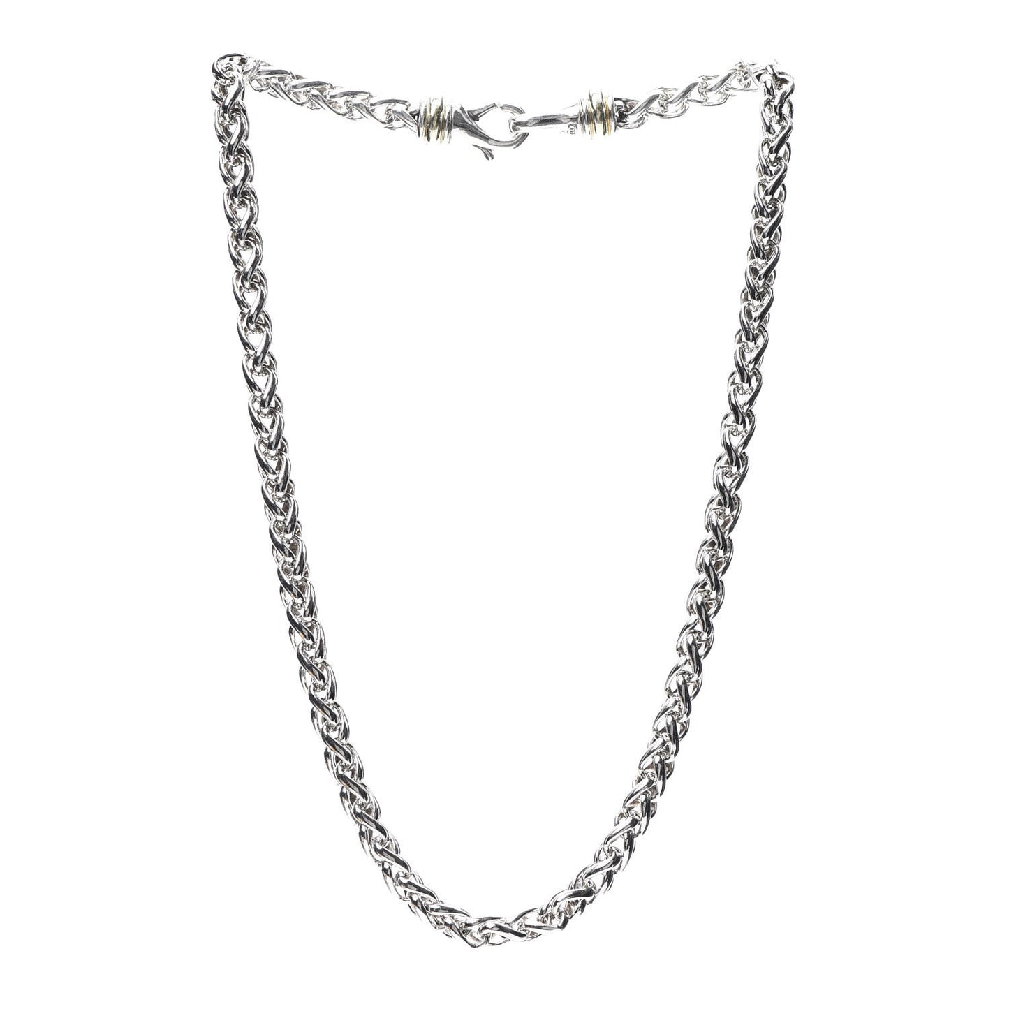 Sterling Silver 14K Yellow Gold 6mm Wheat Chain Necklace