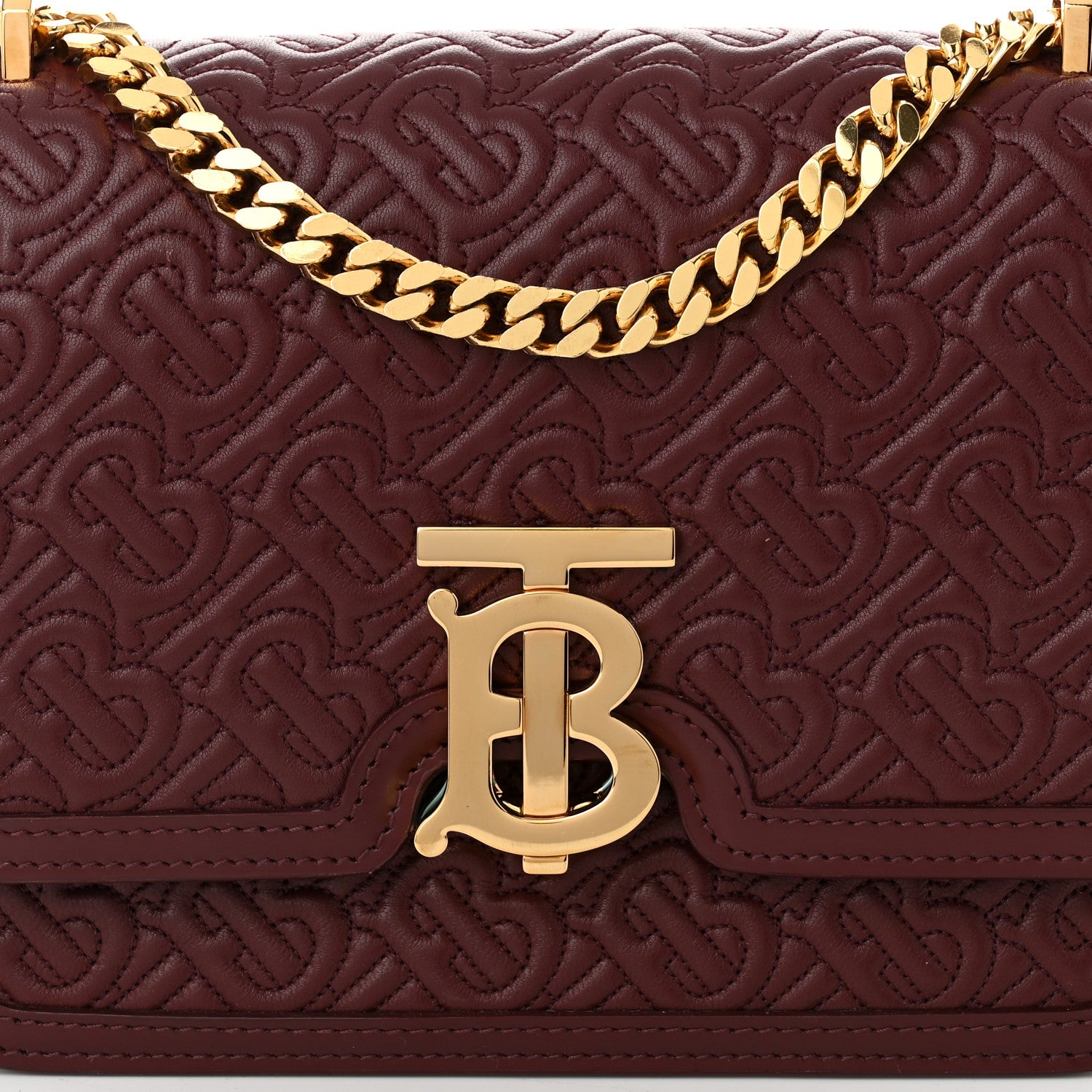 Burberry Calfskin Monogram Embossed Small TB Chain Bag Oxblood 7 of 9