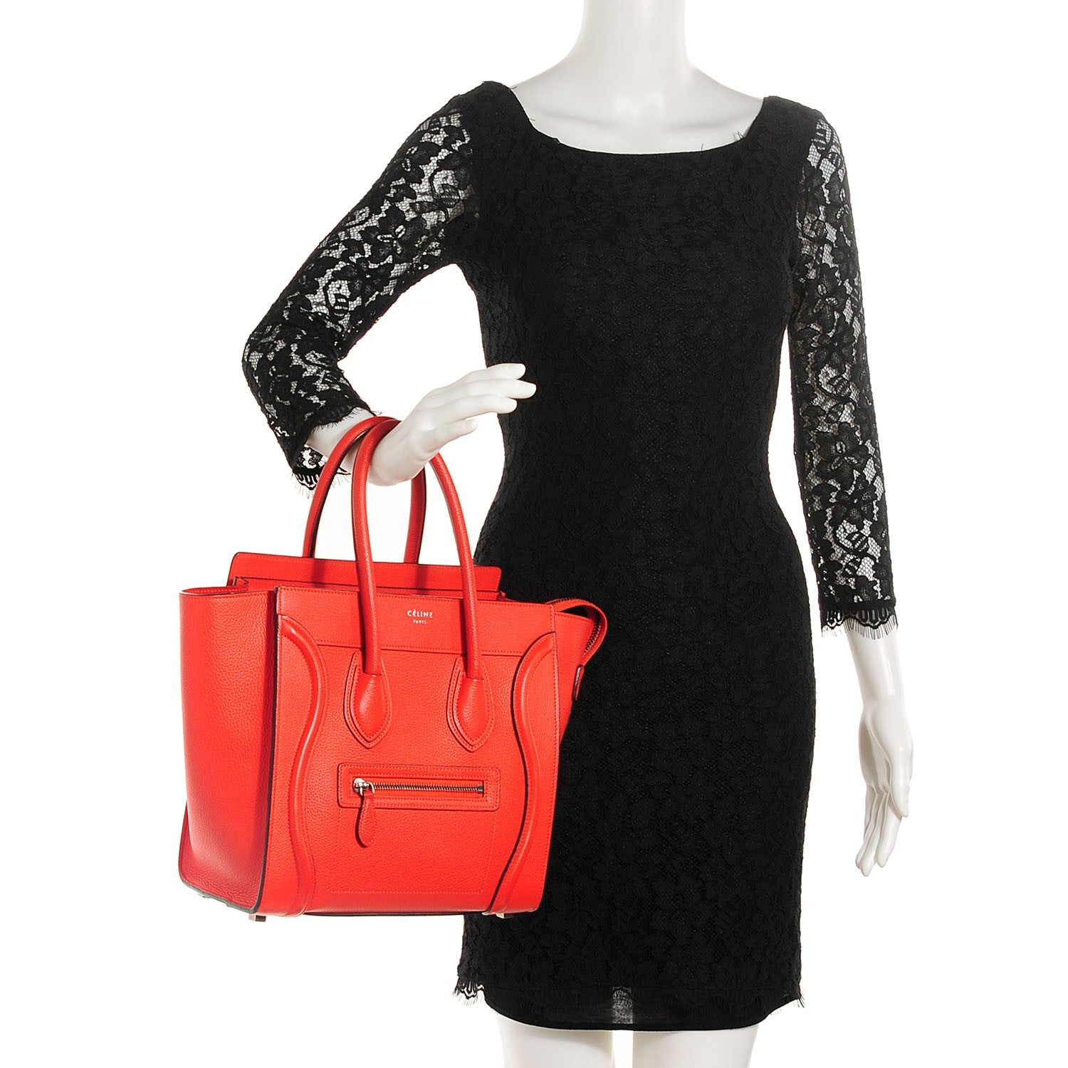 Celine Drummed Calfskin Micro Luggage Vermillion 2 of 9