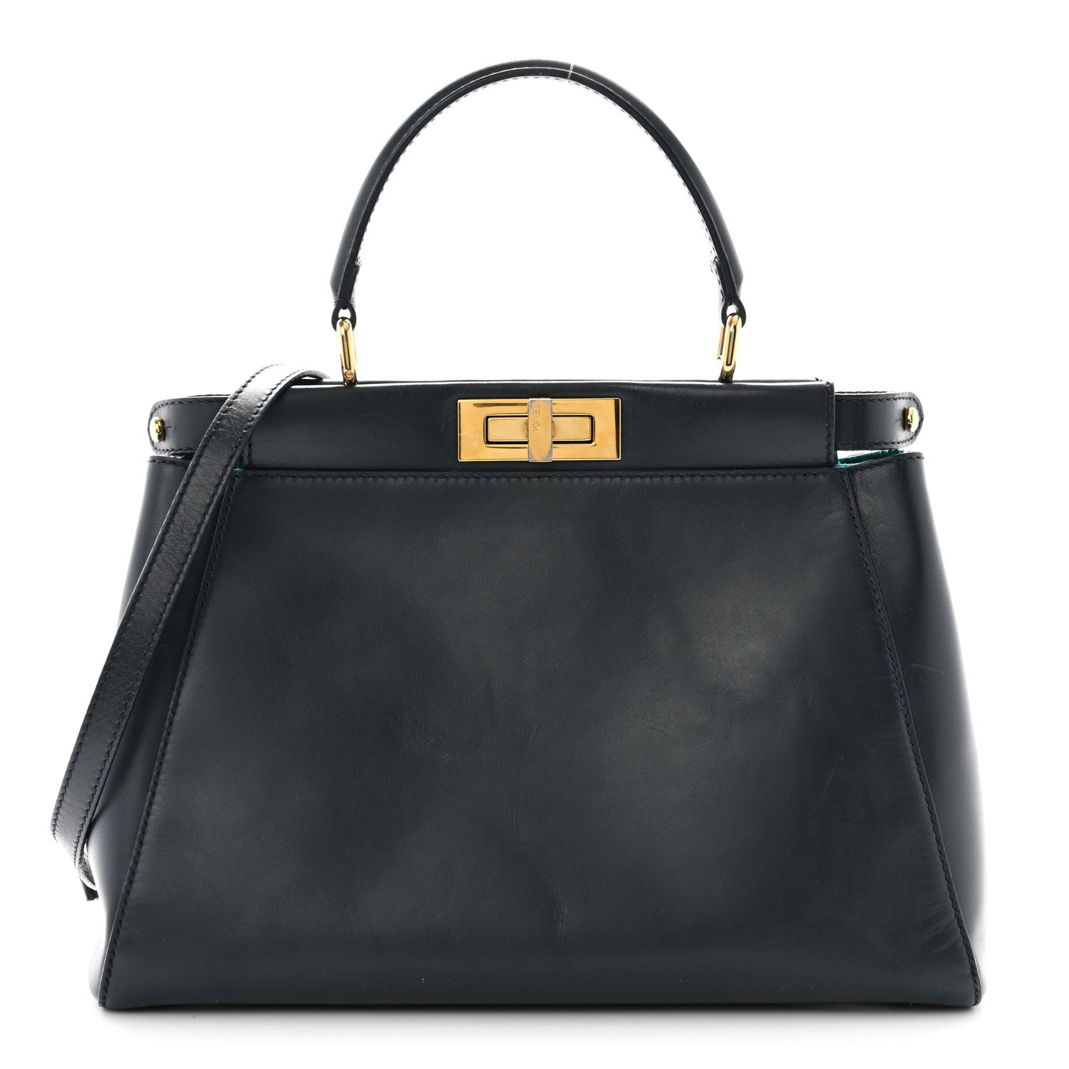 Fendi Vitello Morgan Shiny Nappa Medium Peekaboo Iconic Satchel Lavagna Lago 1 of 12