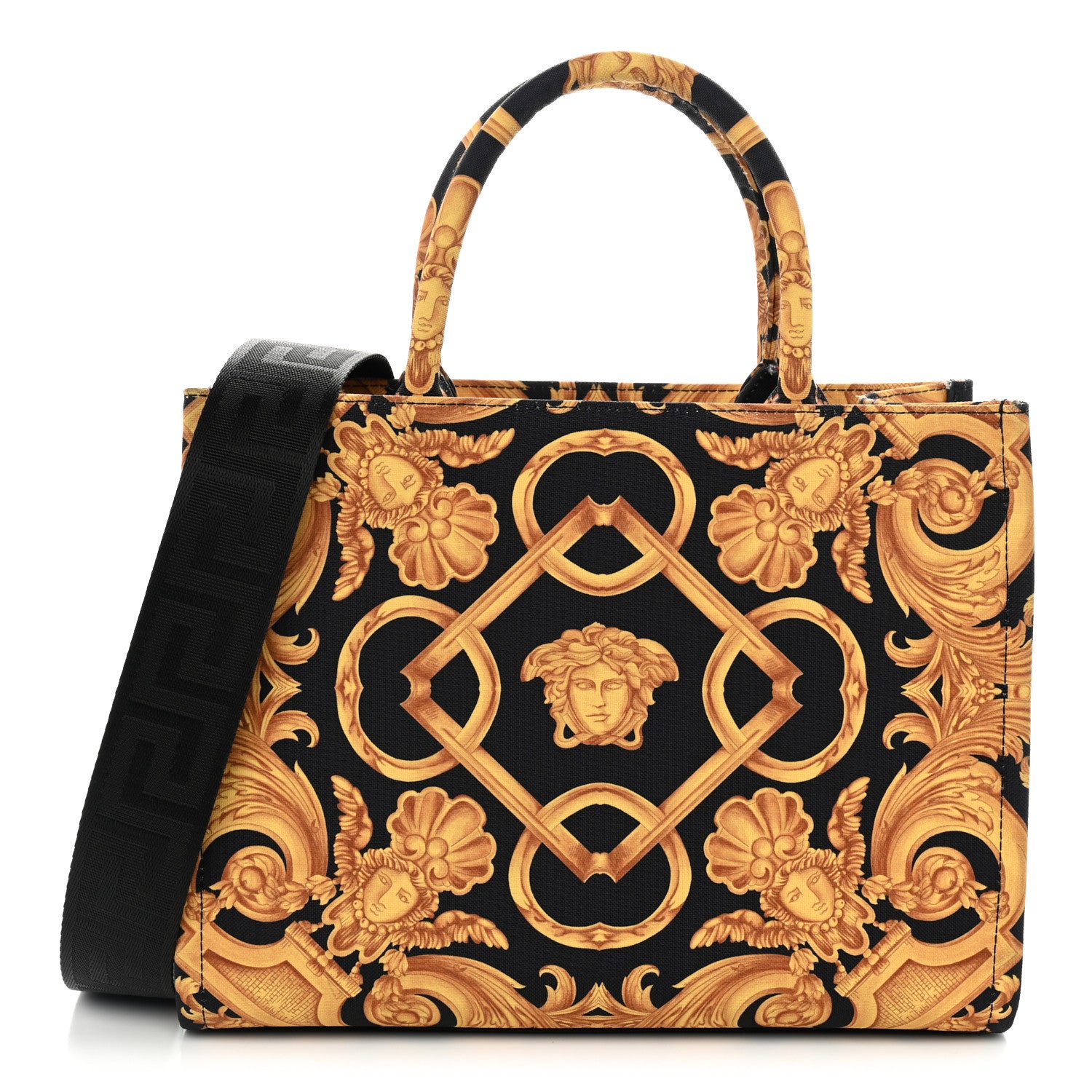 Versace Canvas Baroque Print Medusa Small Tote Black 1940195