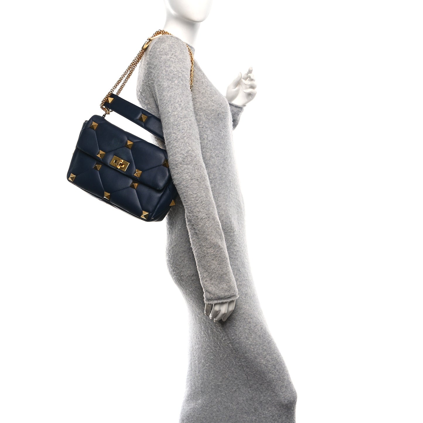 Nappa Large Roman Stud Shoulder Bag Marine