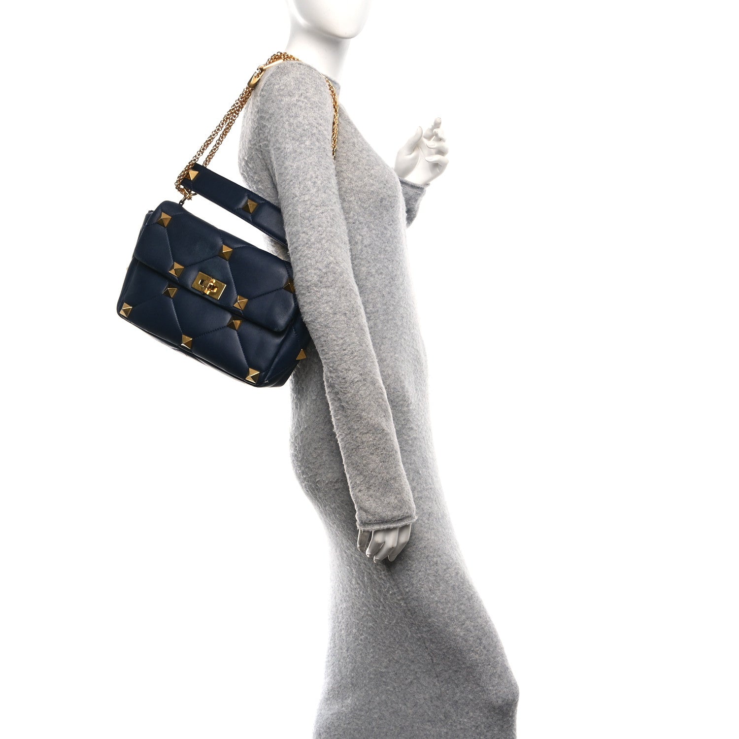 Valentino Garavani Nappa Large Roman Stud Shoulder Bag Marine 2 of 13
