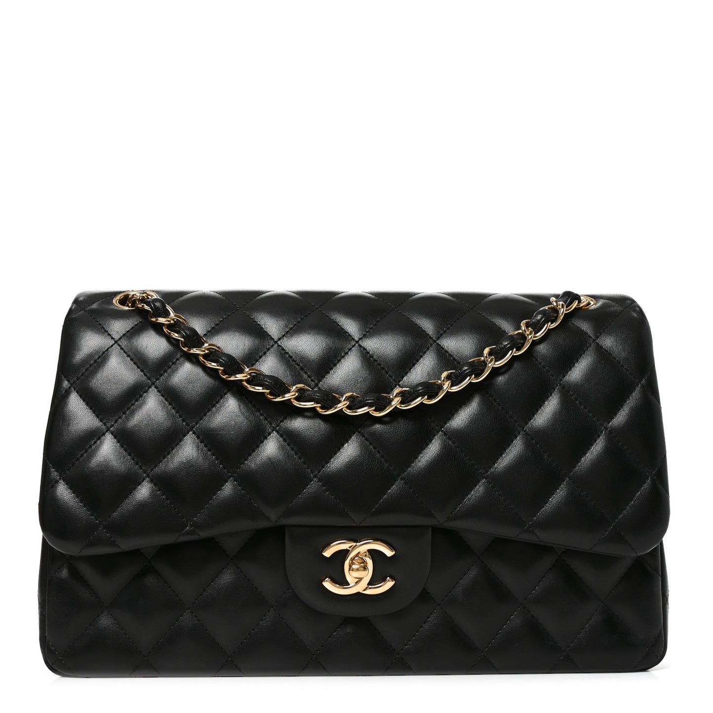 Lambskin Quilted Jumbo Double Flap Black