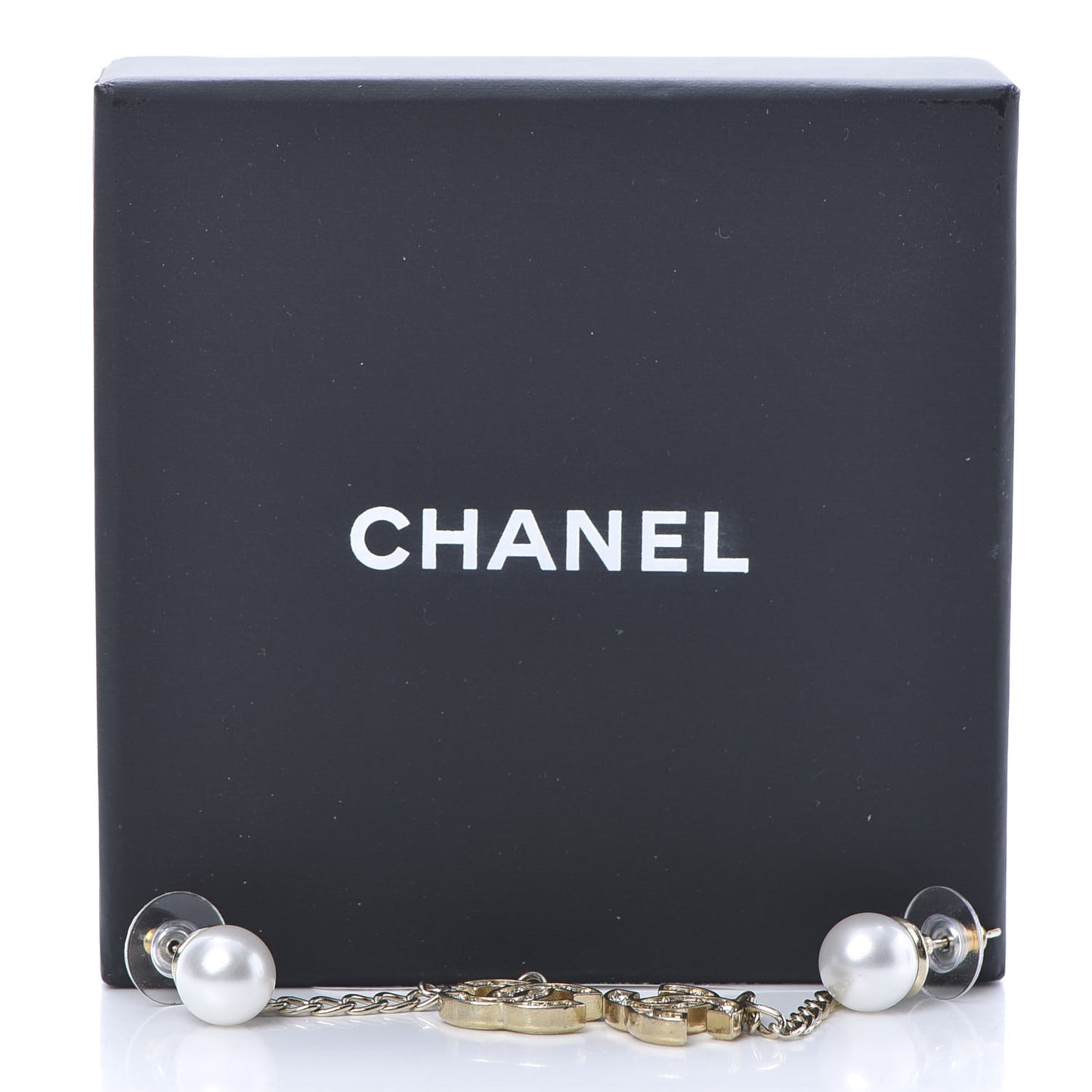 Pearl Crystal CC Long Drop Earrings Gold
