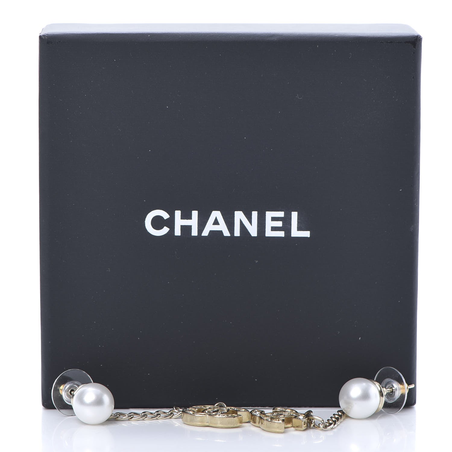 Chanel Pearl Crystal CC Long Drop Earrings Gold 5 of 5