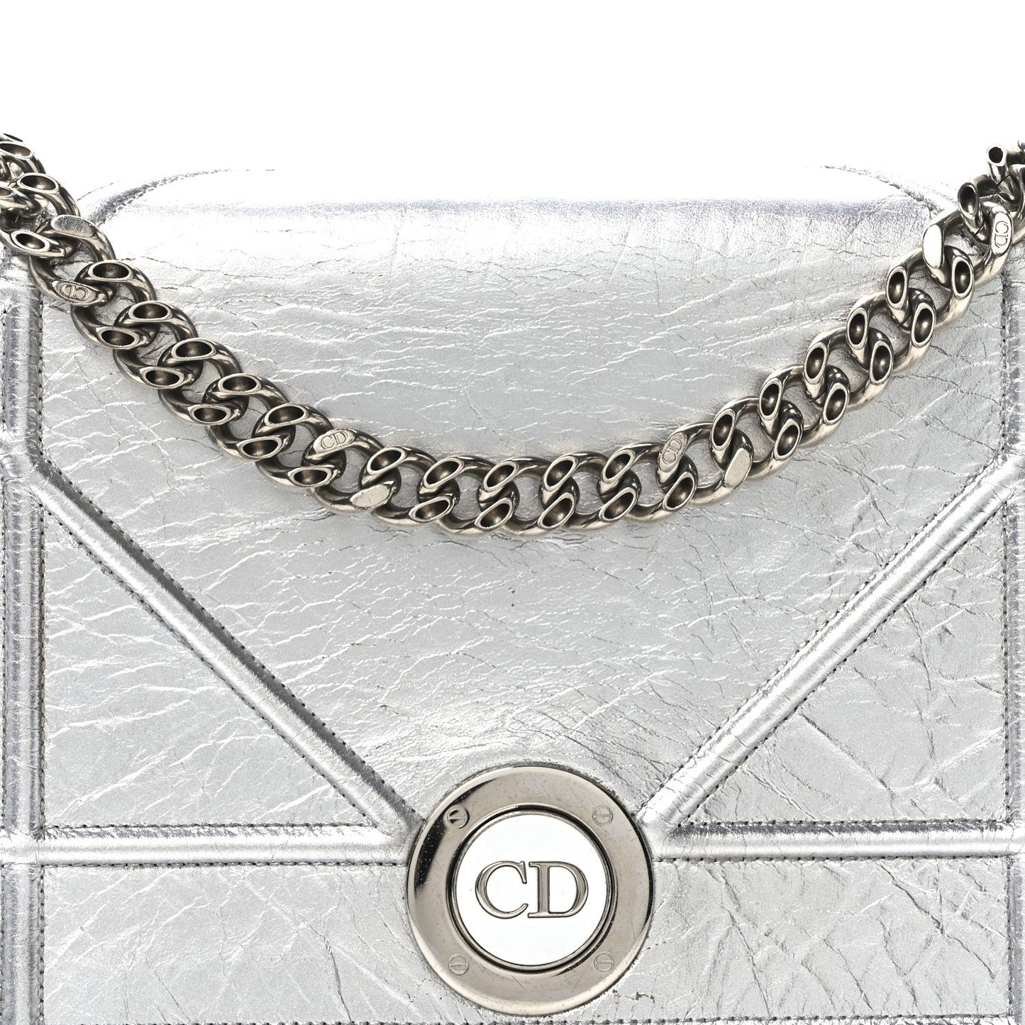 Metallic Crinkled Lambskin Medium Diorama Flap Bag Silver