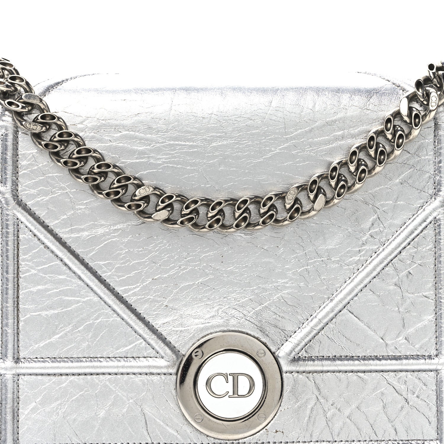 Christian Dior Metallic Crinkled Lambskin Medium Diorama Flap Bag Silver 7 of 9