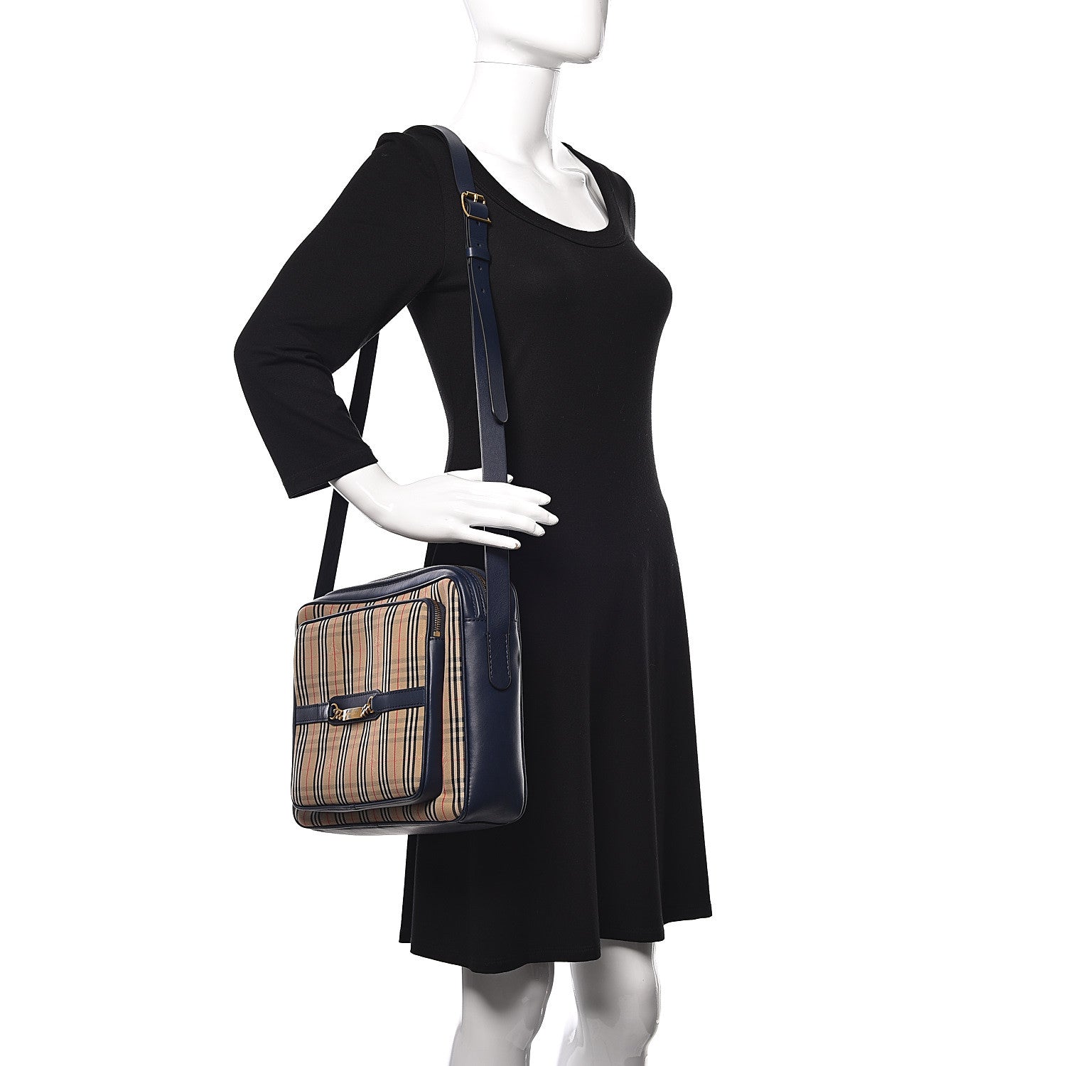 Burberry Smooth Calfskin 1983 Knight Check Link Large Camera Bag Ink Blue 2 of 8