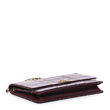 Chanel Calfskin Stitched Square Quilted Wallet On Chain WOC Burgundy 4 of 13