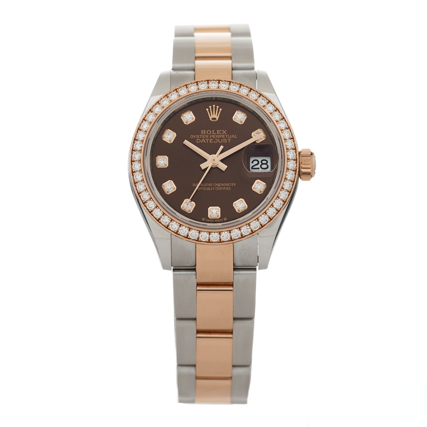 Stainless Steel 18K Everose Gold Diamond 28mm Oyster Perpetual Datejust Watch Chocolate 279381RBR