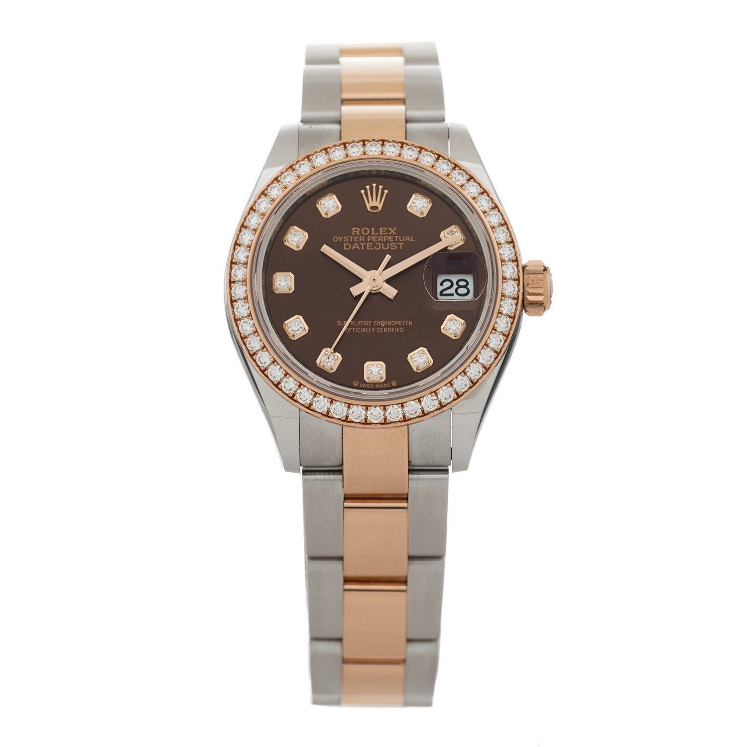 Rolex Stainless Steel 18K Everose Gold Diamond 28mm Oyster Perpetual Datejust Watch Chocolate 279381RBR 1 of 5