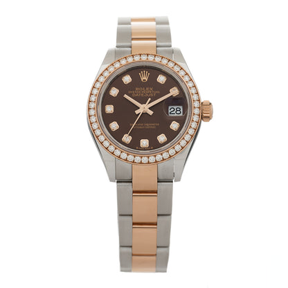 Rolex Stainless Steel 18K Everose Gold Diamond 28mm Oyster Perpetual Datejust Watch Chocolate 279381RBR 1 of 5