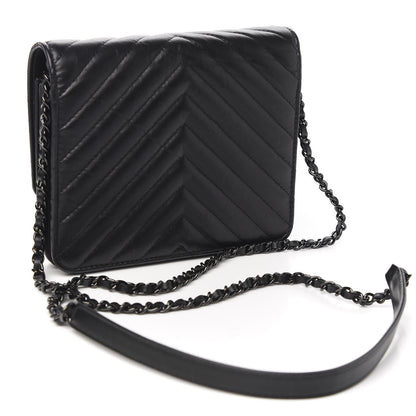 Chanel Aged Calfskin Chevron Quilted Reissue 2.55 Square Wallet On Chain WOC So Black 2 of 11