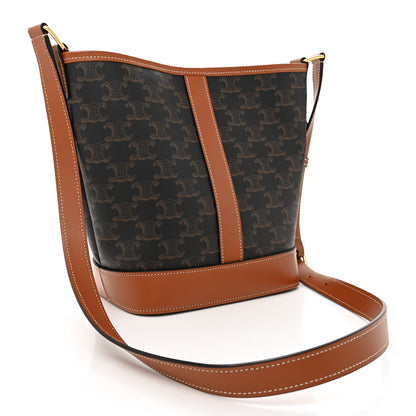 Celine Triomphe Canvas Calfskin Small Bucket Bag Tan 3 of 11