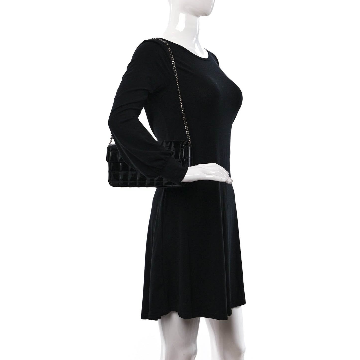 Patent Quilted East West Chocolate Bar Flap Black