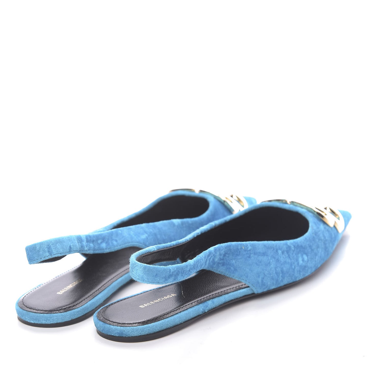 Crushed Velvet BB Knife Pointy Toe Slingback Flats 36.5 Turquoise
