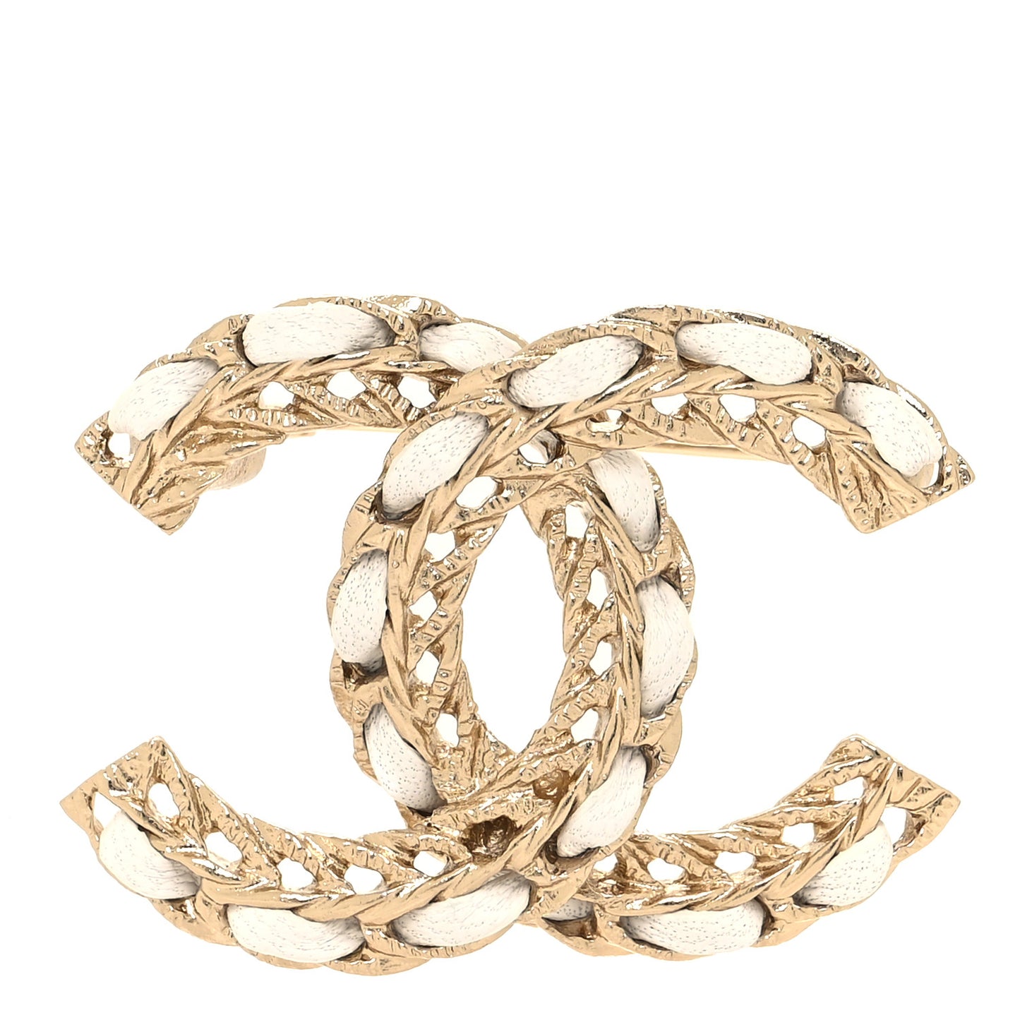 Lambskin CC Chain Brooch White Gold