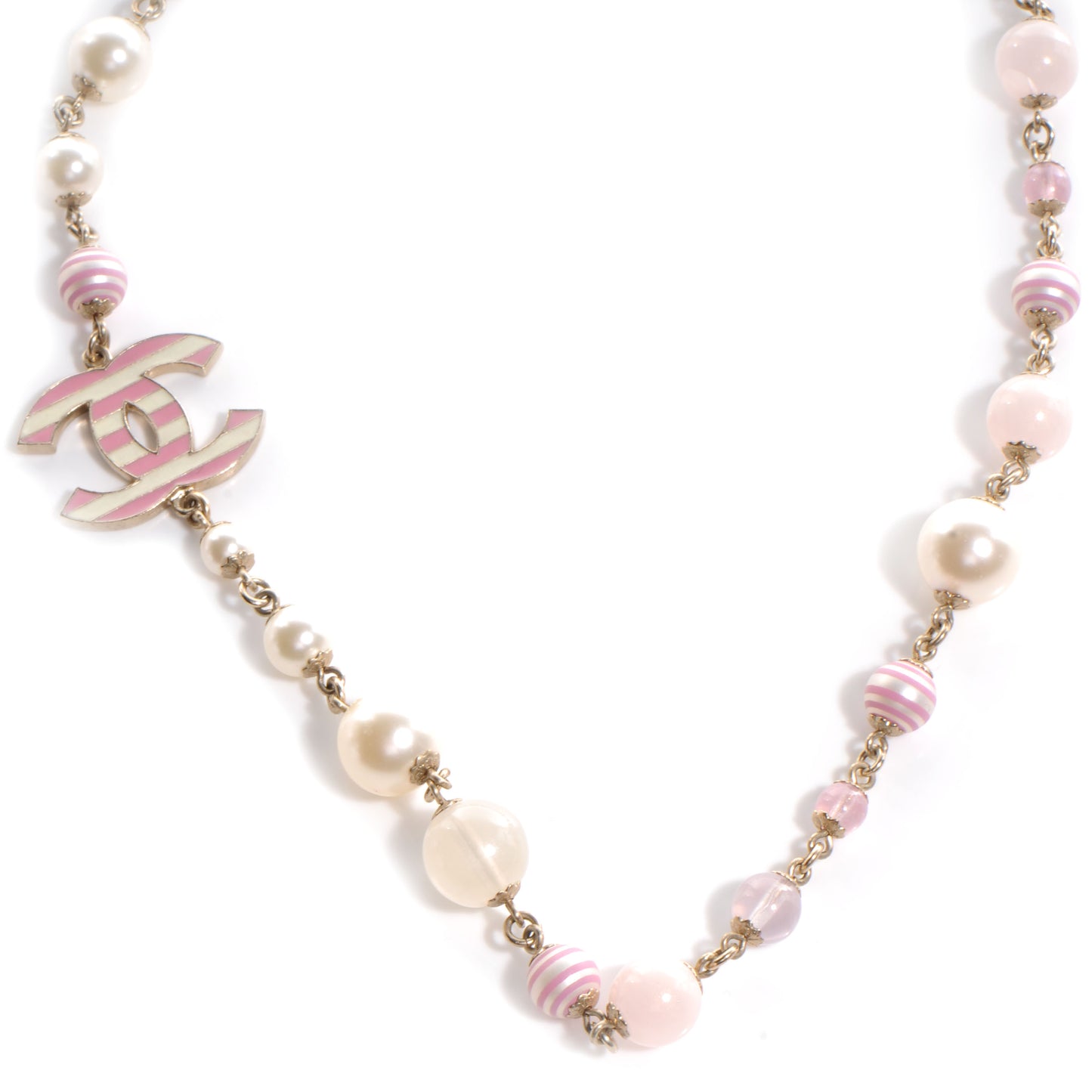 Glitter Enamel Striped Pearl CC Choker Necklace Ivory Pink