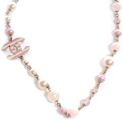 Chanel Glitter Enamel Striped Pearl CC Choker Necklace Ivory Pink 1 of 6