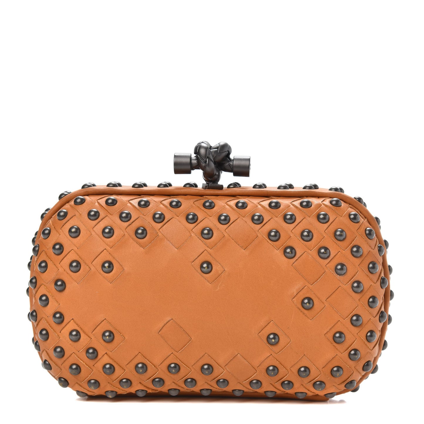 Waxy Nappa Intrecciato Knot Studded Clutch Topaz
