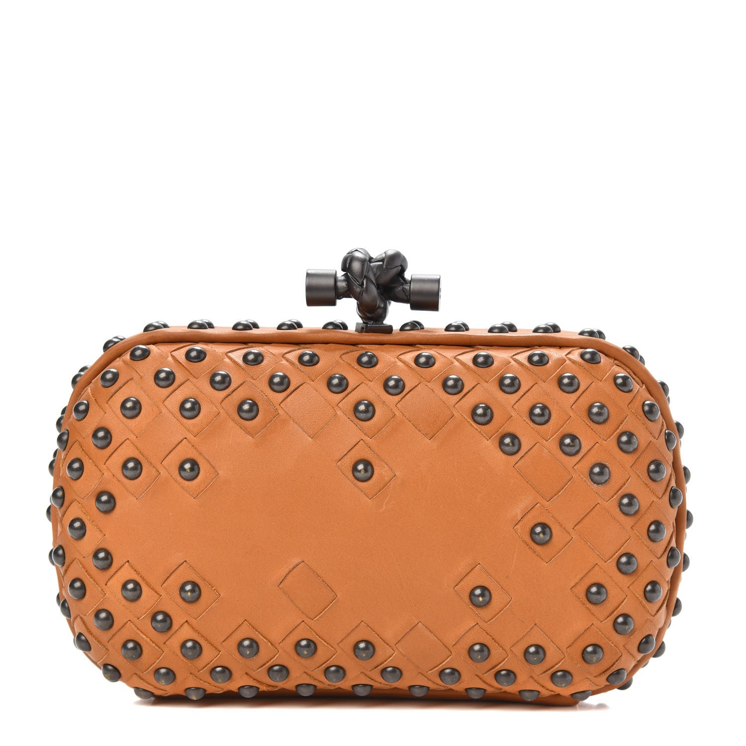 Bottega Veneta Waxy Nappa Intrecciato Knot Studded Clutch Topaz 1 of 10