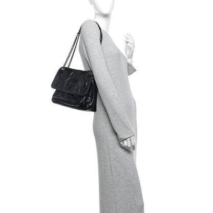 Saint Laurent Crinkled Calfskin Matelasse Monogram Medium Niki Chain Satchel Black 2 of 12