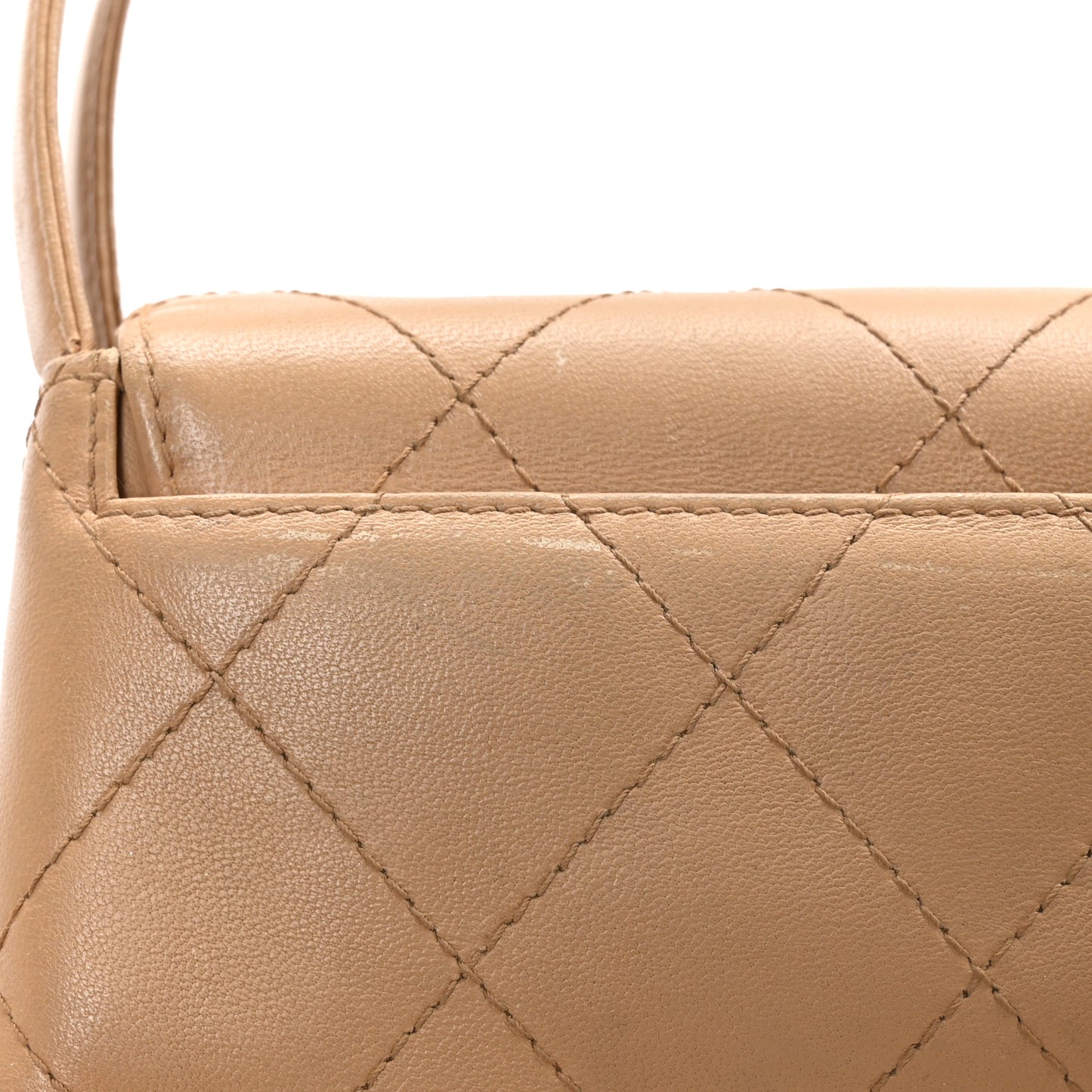 Caviar Stitched Shoulder Flap Bag Beige