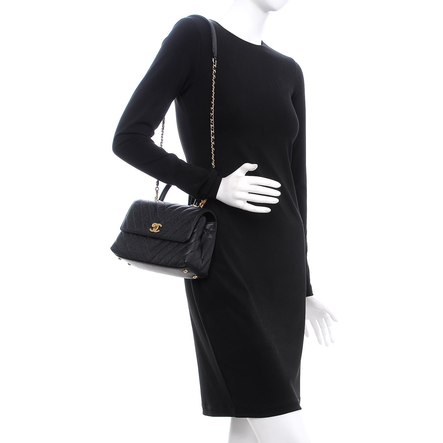 Chanel Caviar Chevron Quilted Mini Coco Handle Flap Black 2 of 8