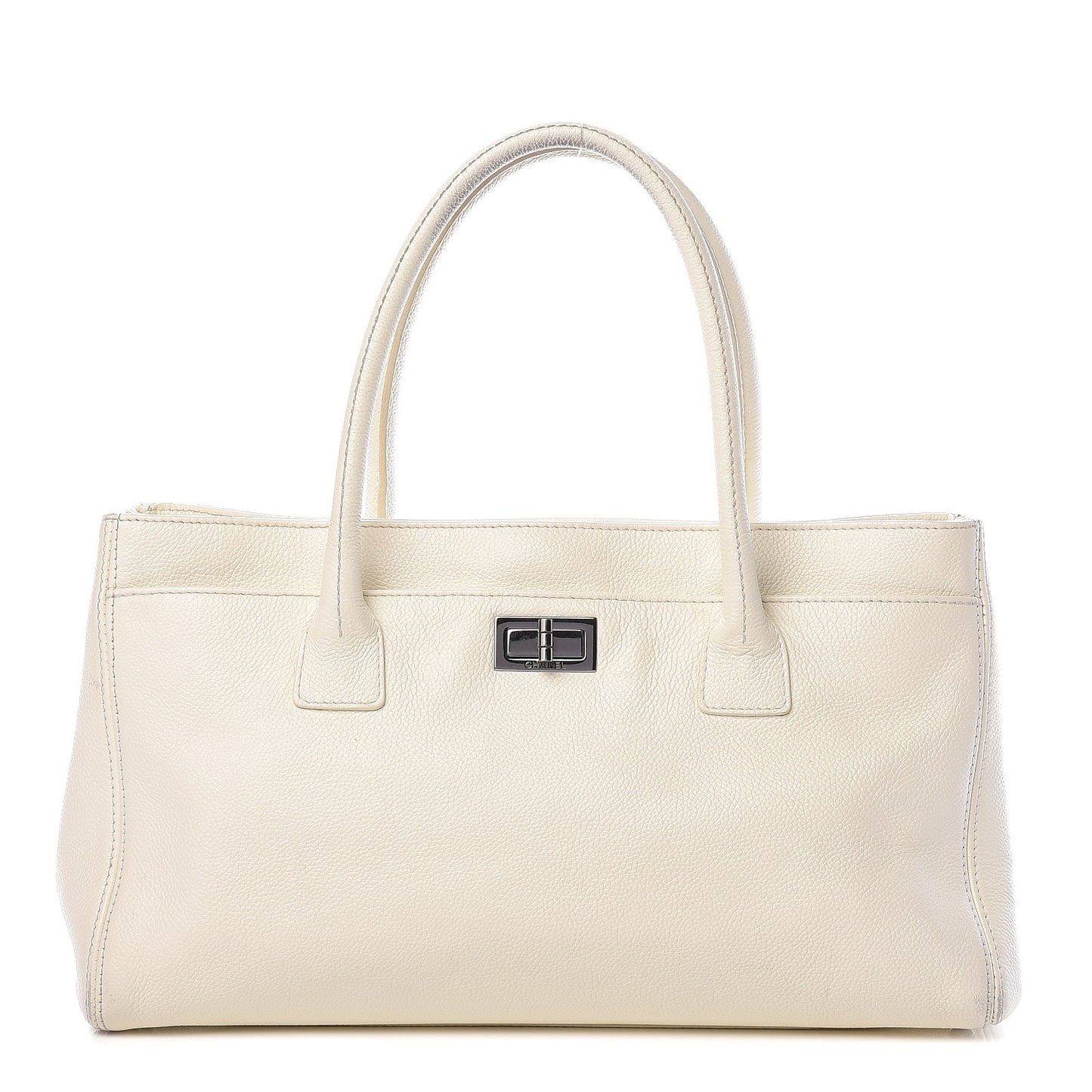 Calfskin Mademoiselle Lock Cerf Shopper Tote White