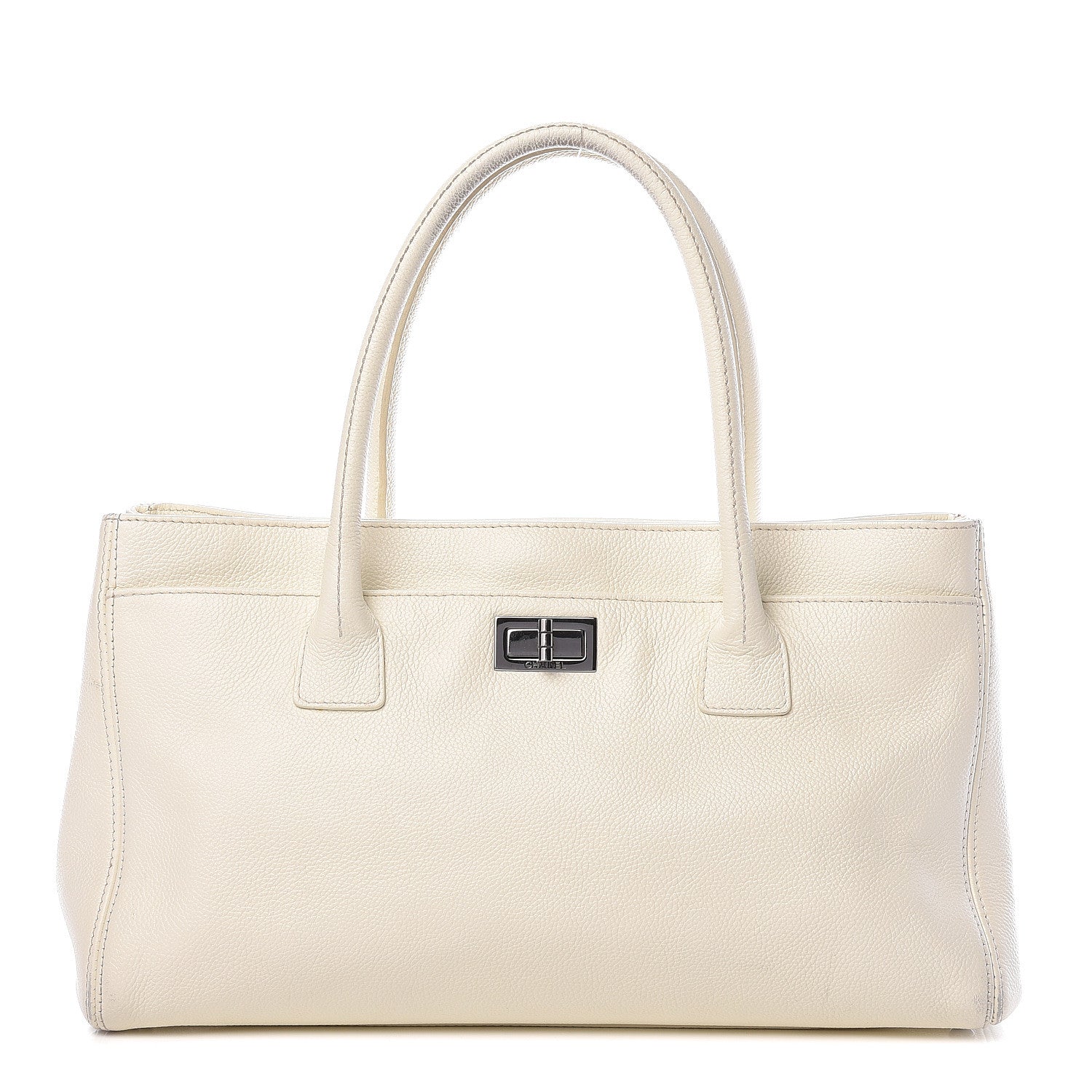 Chanel Calfskin Mademoiselle Lock Cerf Shopper Tote White 1 of 35