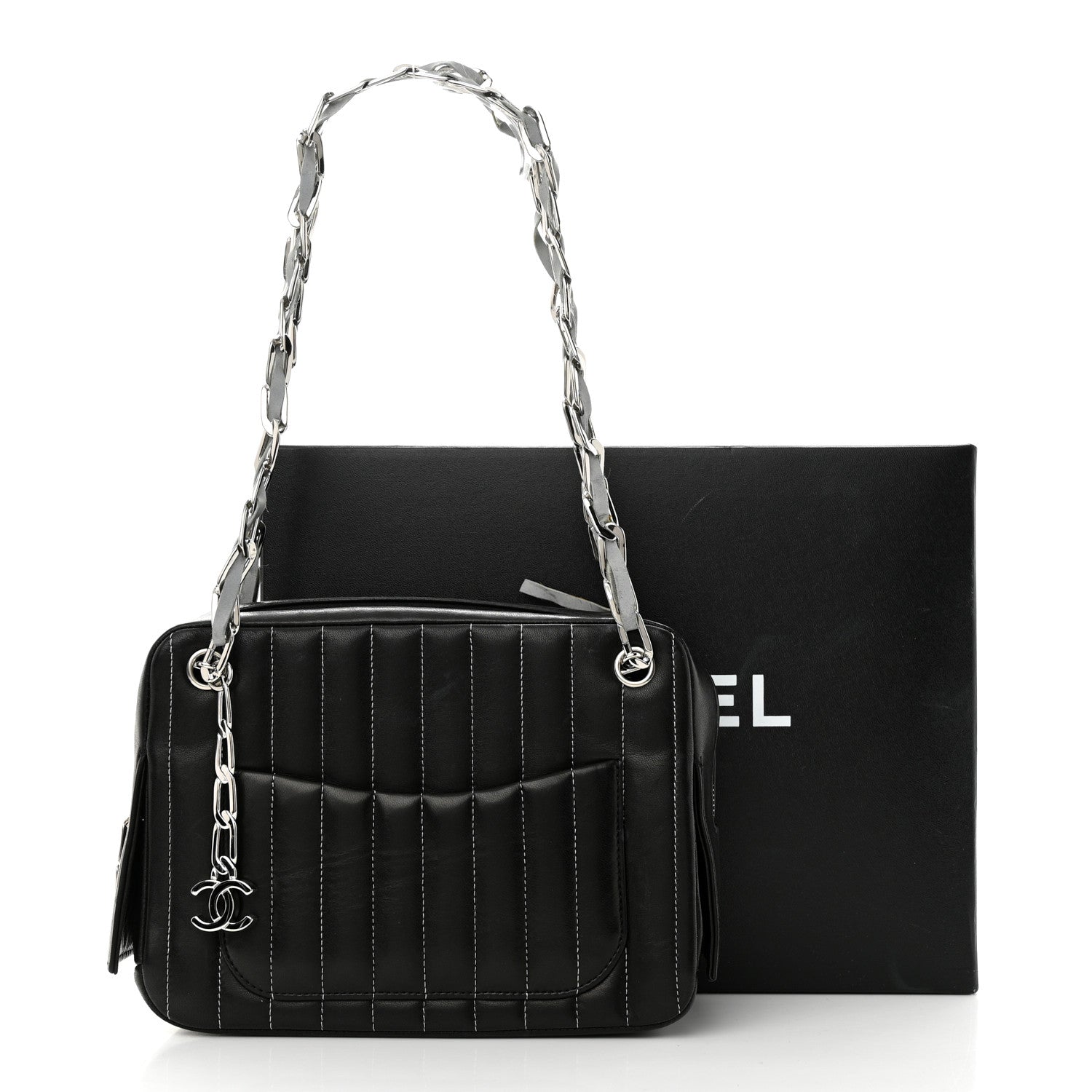 Chanel Lambskin Vertical Quilted Mademoiselle Small Camera Case Black 13 of 13