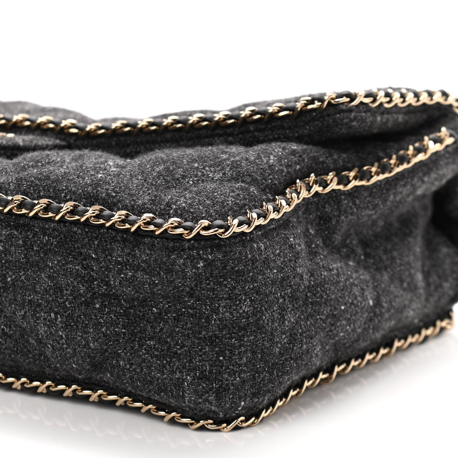 Chanel Wool Tweed Quilted Coco Neige Chain Around Flap Black 10 of 10