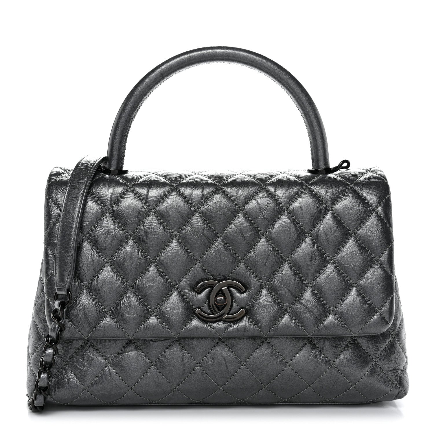Chanel Metallic Aged Calfskin Quilted Small Coco Handle Flap Charcoal 1 of 10