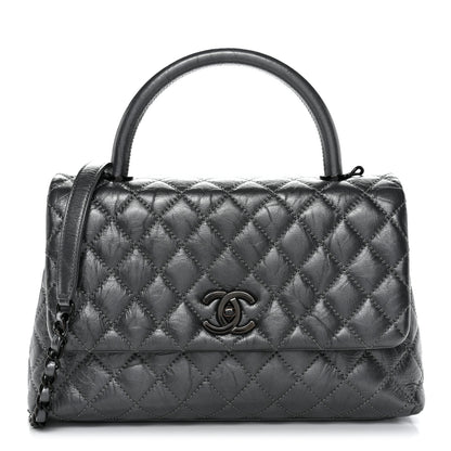 Chanel Metallic Aged Calfskin Quilted Small Coco Handle Flap Charcoal 1 of 10