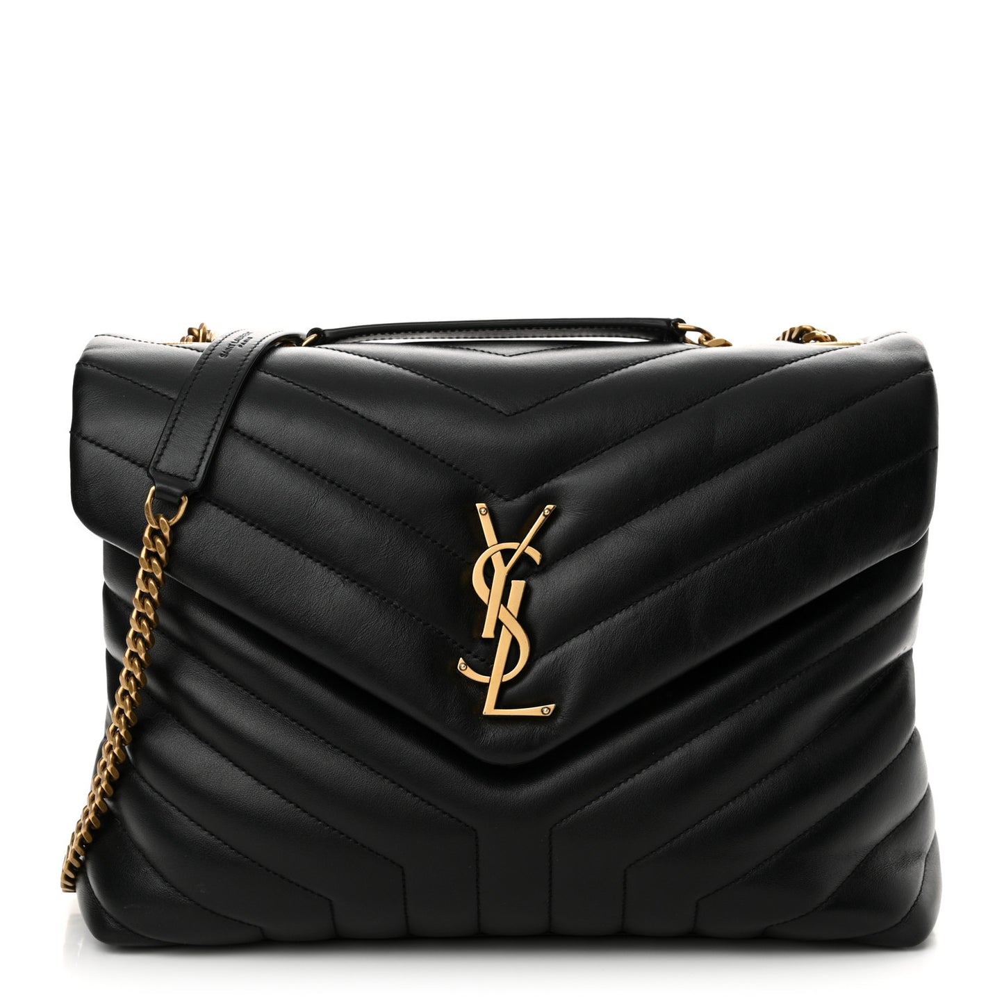 Calfskin Y Quilted Monogram Medium Loulou Chain Satchel Black