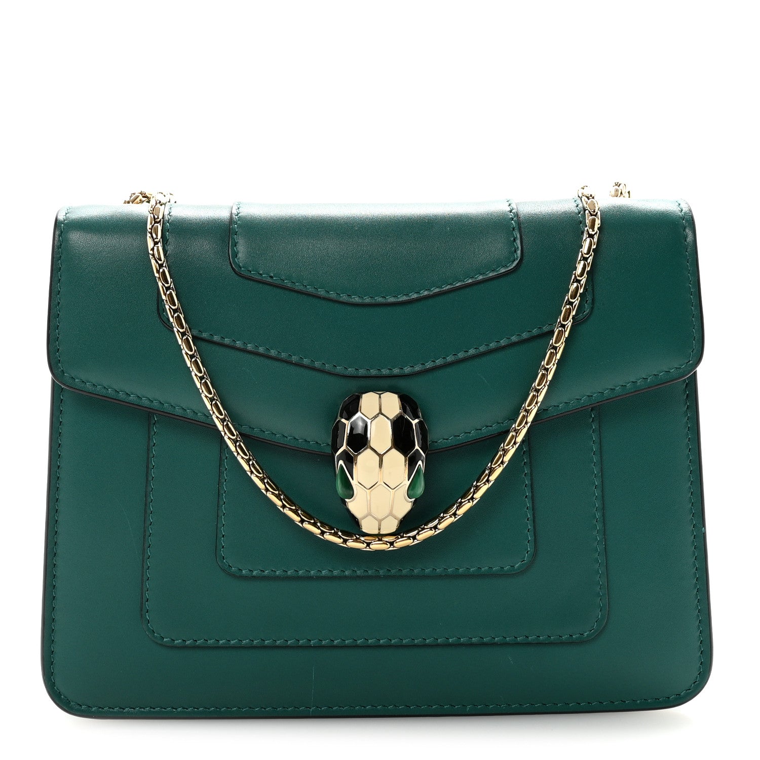 Bulgari Calfskin Small Serpenti Forever Snake Strap Crossbody Bag Emerald Green 1 of 9