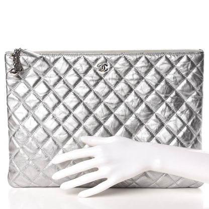 Chanel Metallic Calfskin Quilted Large Cosmo Cosmetic Case Silver 2 of 9