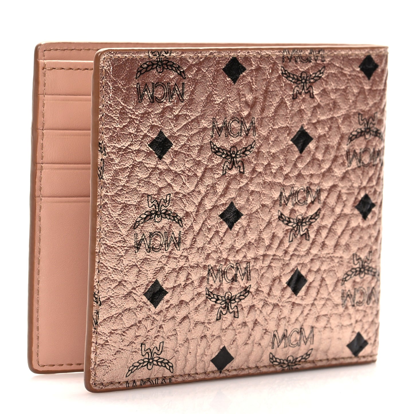 Metallic Visetos Mini Bi-Fold Wallet Champagne Gold
