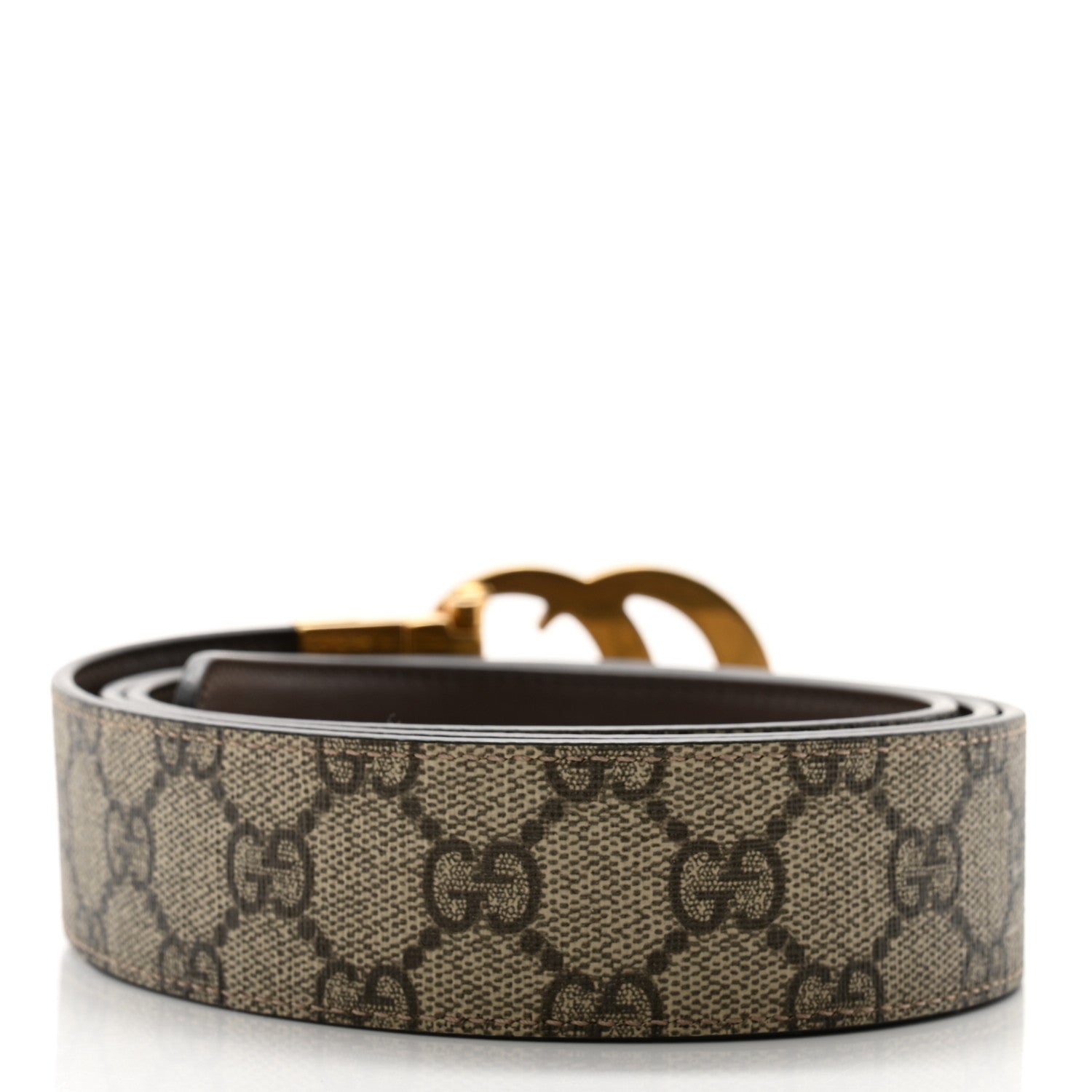 Gucci GG Supreme Monogram Plutone Calfskin Double G Reversible 37mm Belt 120 48 Beige Ebony New Acero 3 of 8