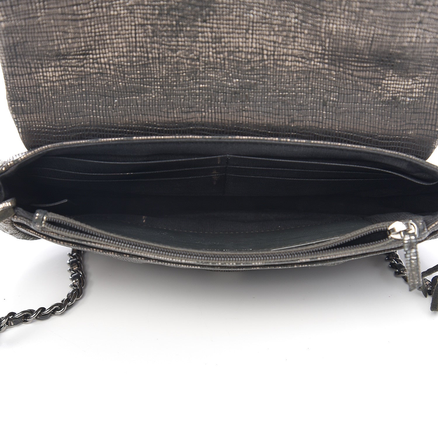 Chanel Iridescent Stamped Calfskin Half Moon Wallet On Chain WOC Silver 4 of 16