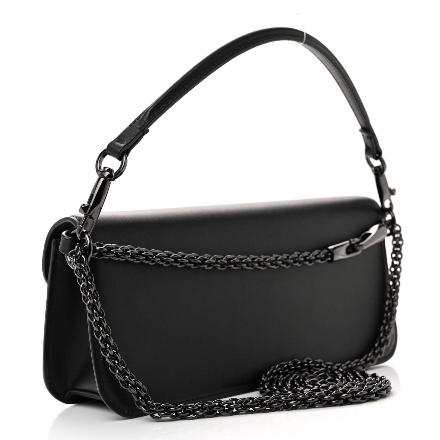 Calfskin Monochrome Vlogo Loco Shoulder Bag Black