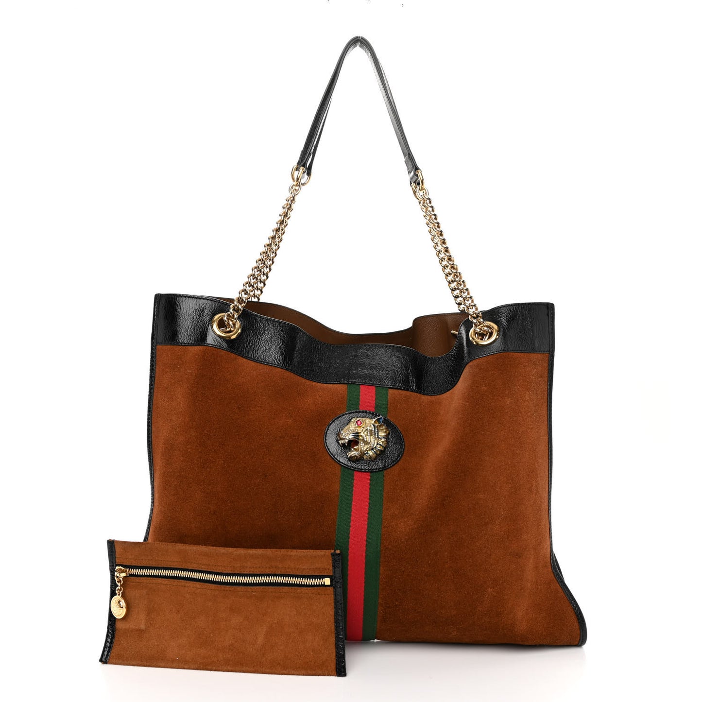 Suede Patent Large Rajah Chain Tote Nocciola Black